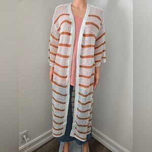 Cato Cream and Brown Cardigan with Nautical Stripes